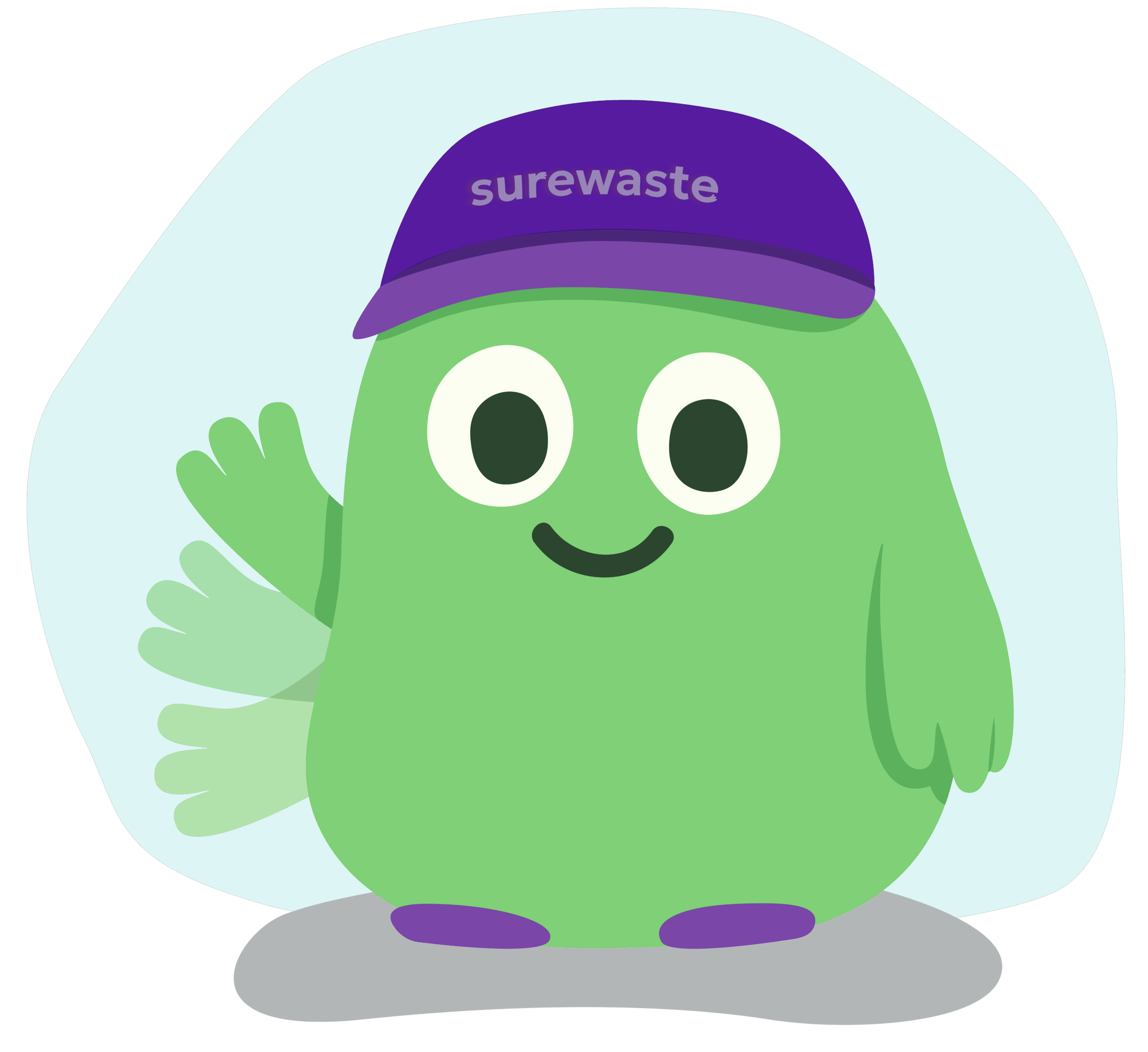 Surewaste mascot waving